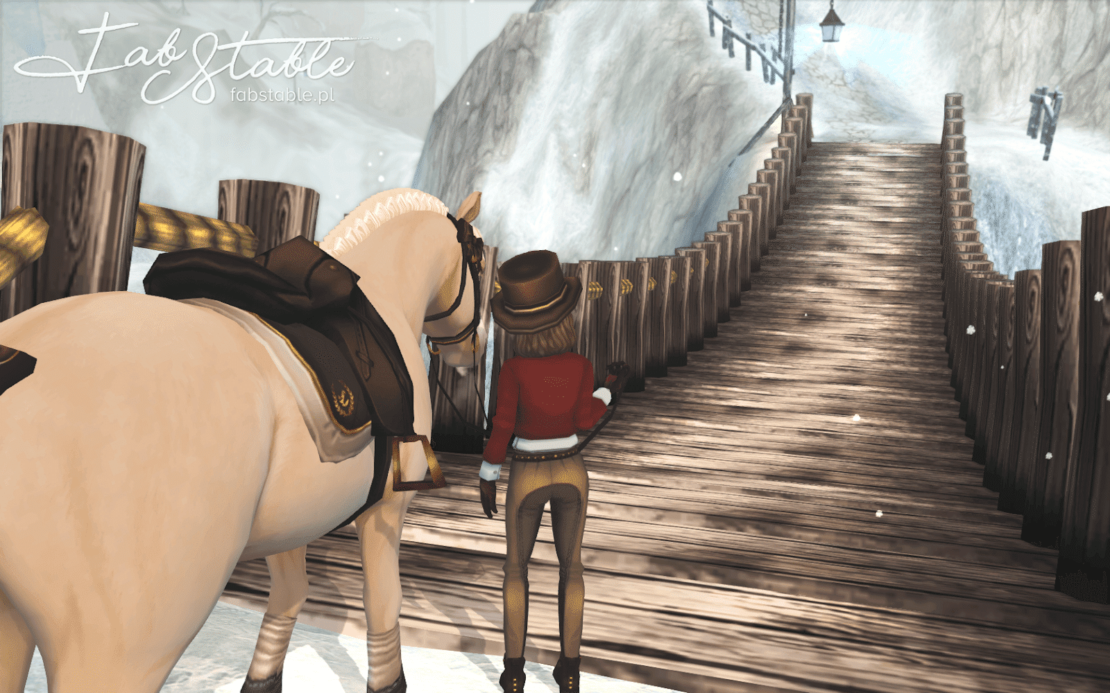 Widok na konia oraz gracza na moście